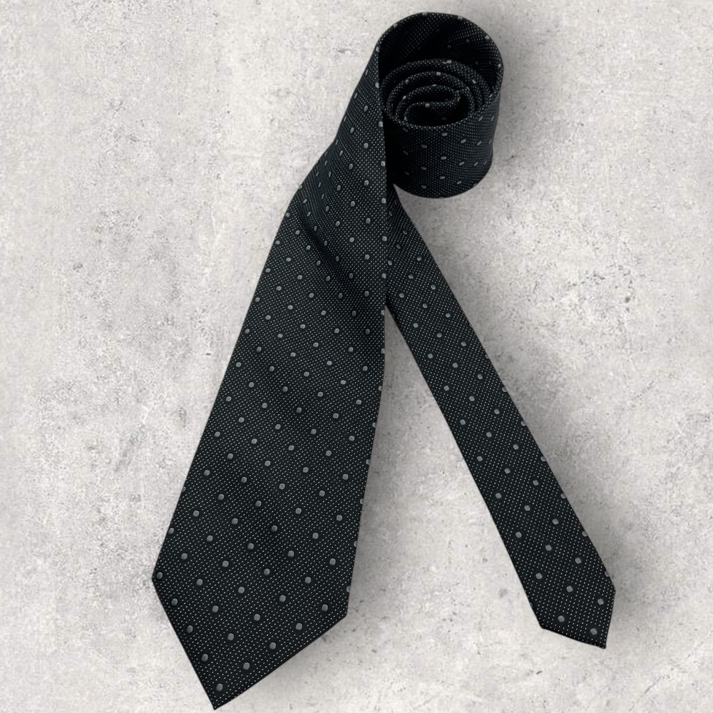 EDDY MONETTI Black/Gray Geometric Polka Dot Silk LUXURY Tie HANDMADE ENGLAND
